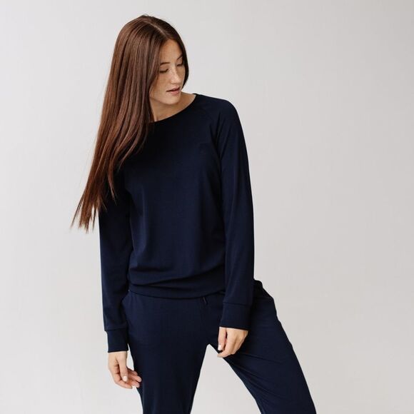 Cozy Earth Women's Ultra-Soft Bamboo Pullover Crew - Navy Large - Picture 1 of 11